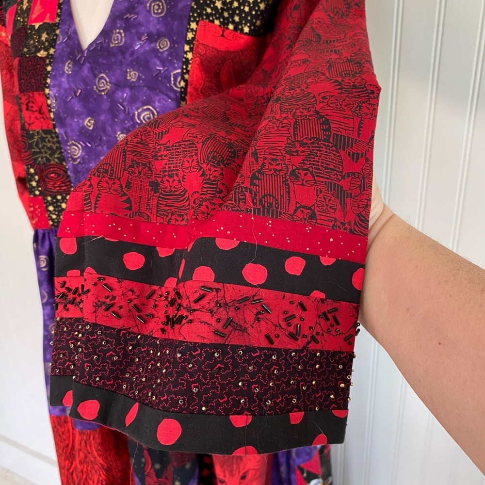 Handmade Womens Celestial Whimsigoth Midi Dress Size M Cats Beaded Unique Patch - Picture 7 of 14